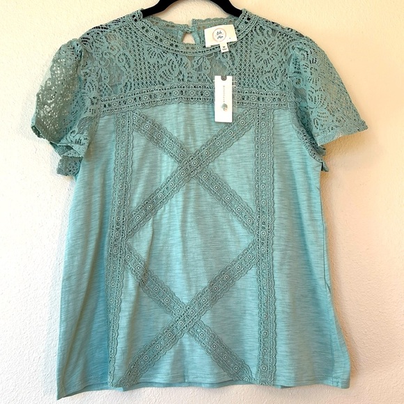 Anthropologie Tops - Anthropologie Ella Mara Boho Lace Size Medium Top Turquoise New